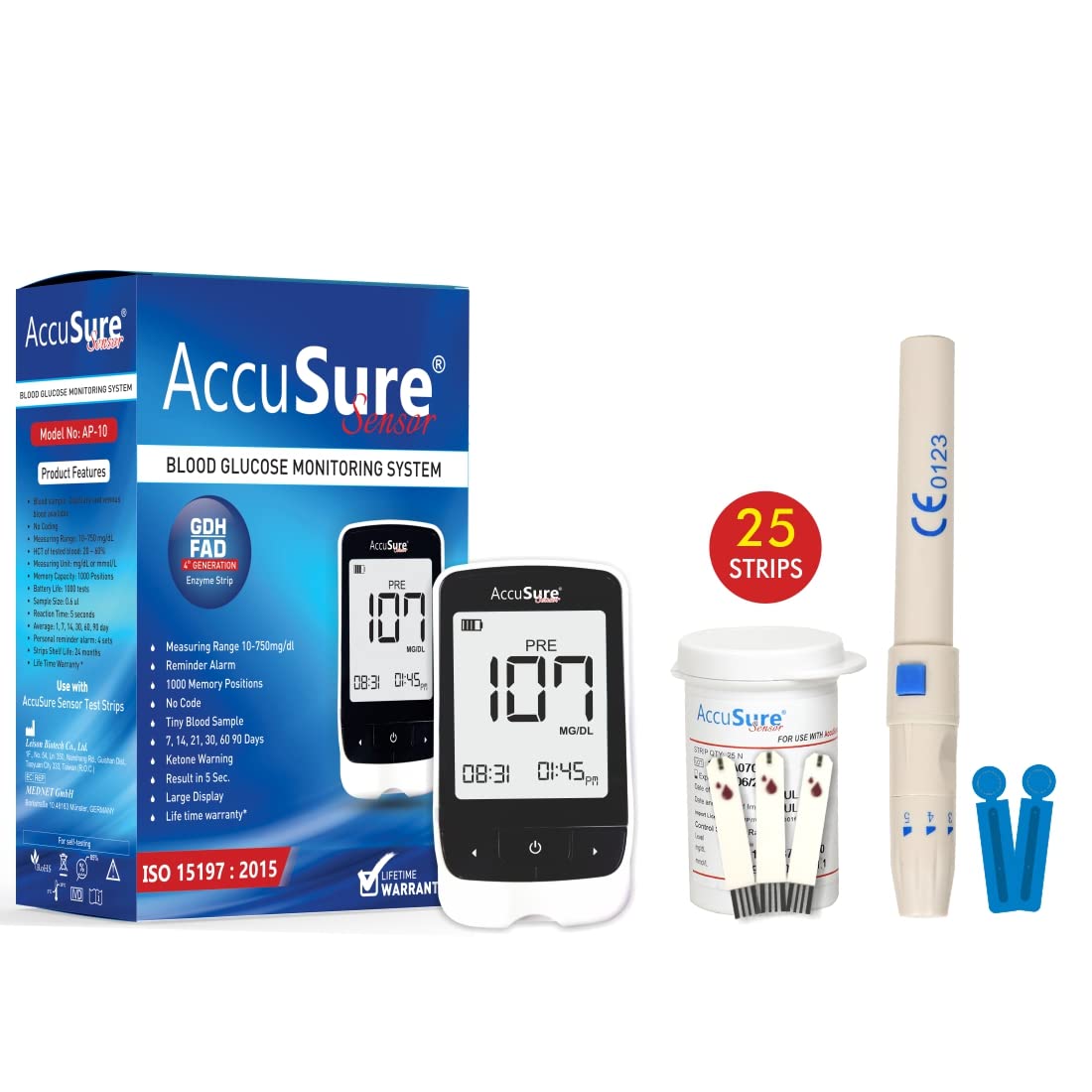 AccuSure Sensor Glucometer Machine with 25 Test Strips & 10 Lancets (B099FBM3SS) Amazon Price History, Amazon Price Tracker