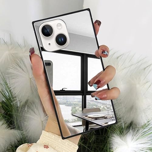 VAOXTY Funda compatible con iPhone 15 Pro con espejo cuadrado, bonita para mujeres y niñas, diseño de espejo de cristal de maquillaje, diseño de disponible en Yaxa Peru