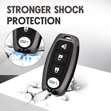 Heavy Duty Zinc Alloy Key Fob Cover Fits for Nissan(Black)