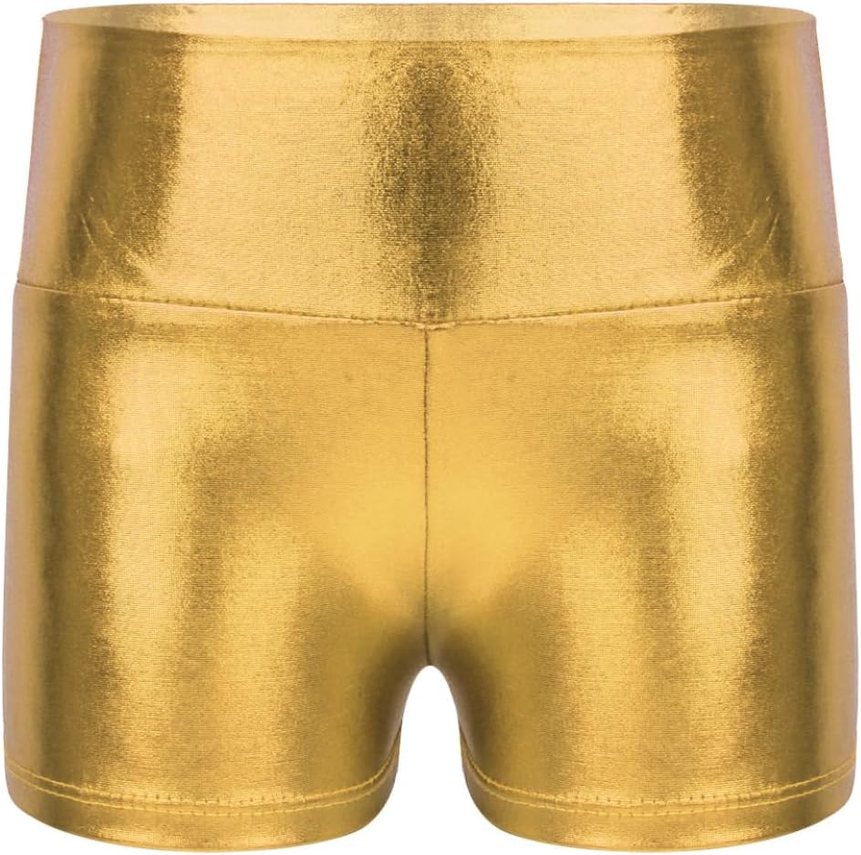 Kids Girls Metallic Shiny Dance Shorts Bottoms for Hip Hop Jazz Gymnastic Workout Performance Dancewear