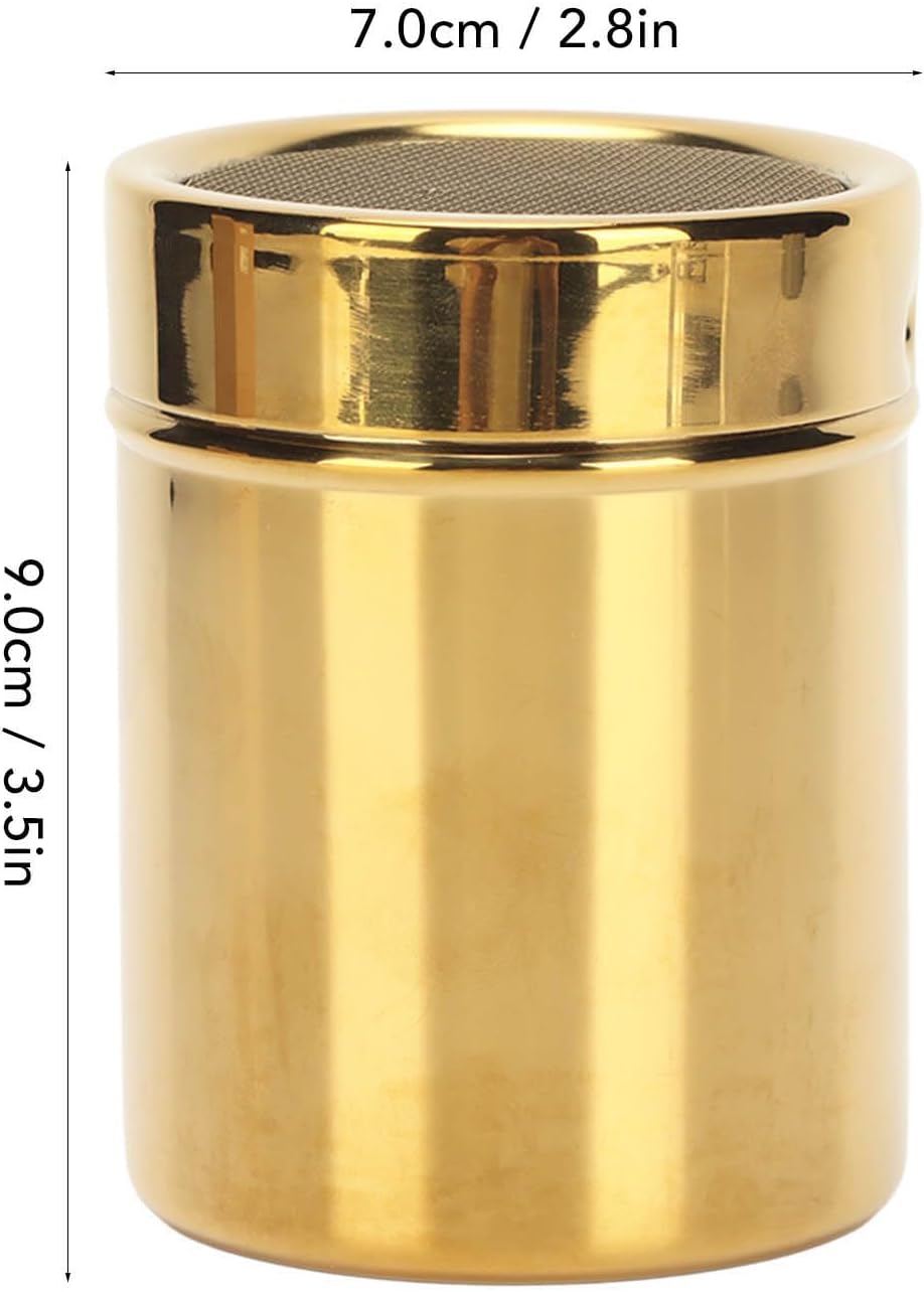 Stainless Steel Rust Resistance Gold Fine Mesh Powder Sugar Shaker Powder Shaker Powder Sugar Shaker Duster Kitchen Supplies