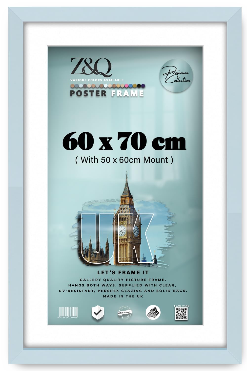 Z&Q - Classic MDF Wood (60 x 70 cm) Poster/Picture Frame with 60 x 50 cm White Mount Ideal for Art Display 28 x 24 Inch Frame for Wall Gallery Art and Room Décor [ Light Grey ]