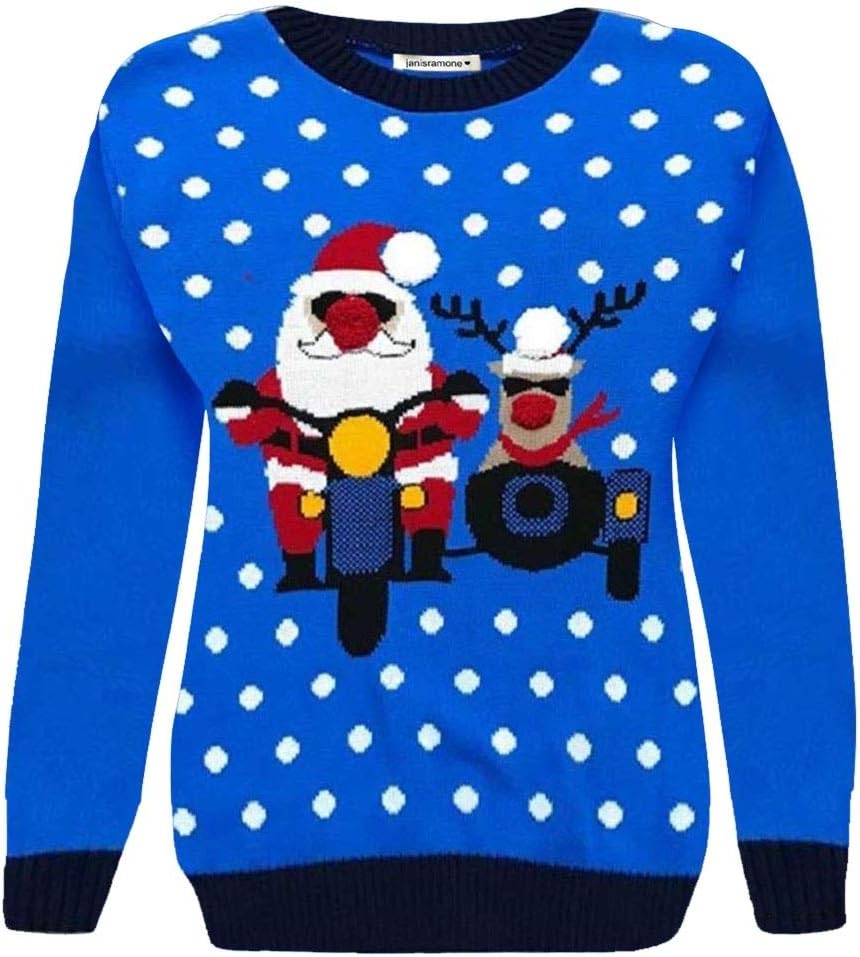 New Womens Unisex Christmas 3D Pom Pom Knitted Novelty Xmas Jumper Sweater Top