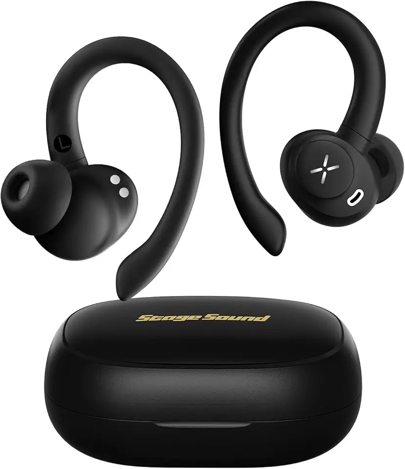 Fones de Ouvido Sem Fio Esportivos Bluetooth 5.4, Intra-auricular SportFree com Gancho, 30h de Bateria, IPX5 à Prova de Água, Estéreo HiFi, Design LED Display e Controles Toque para Corrida Academia