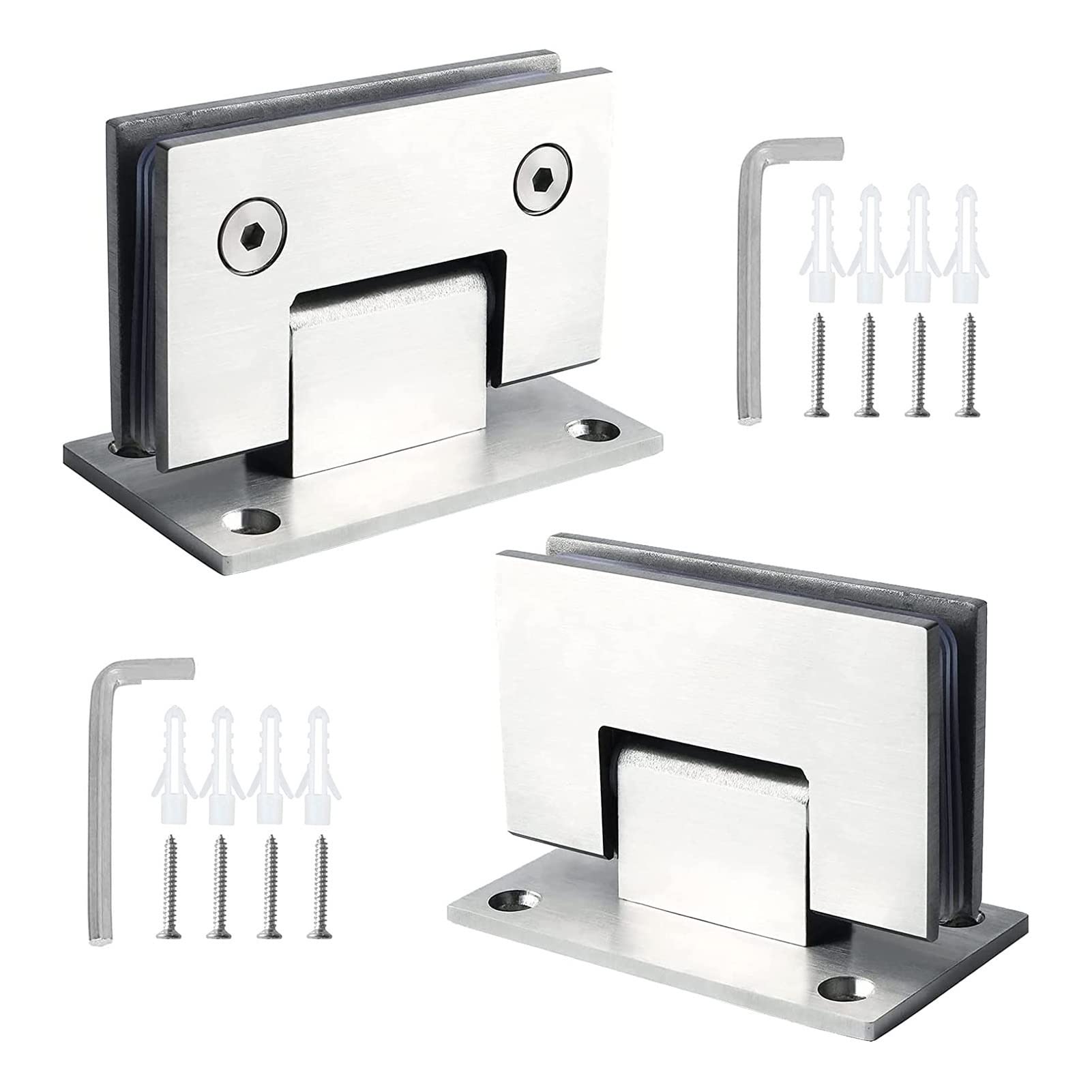 2Pcs Stainless Steel Shower Door Hinges, 90 Degree Glass Frameless Clamp, 8-10mm Two Way Wall to Bathroom Hinge
