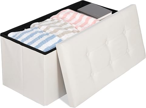 30 Inches Folding Storage Ottoman Foot Rest Bench, Storage Chest with Foam Padded Seat for Entryway, Bedroom, Living Room, Office