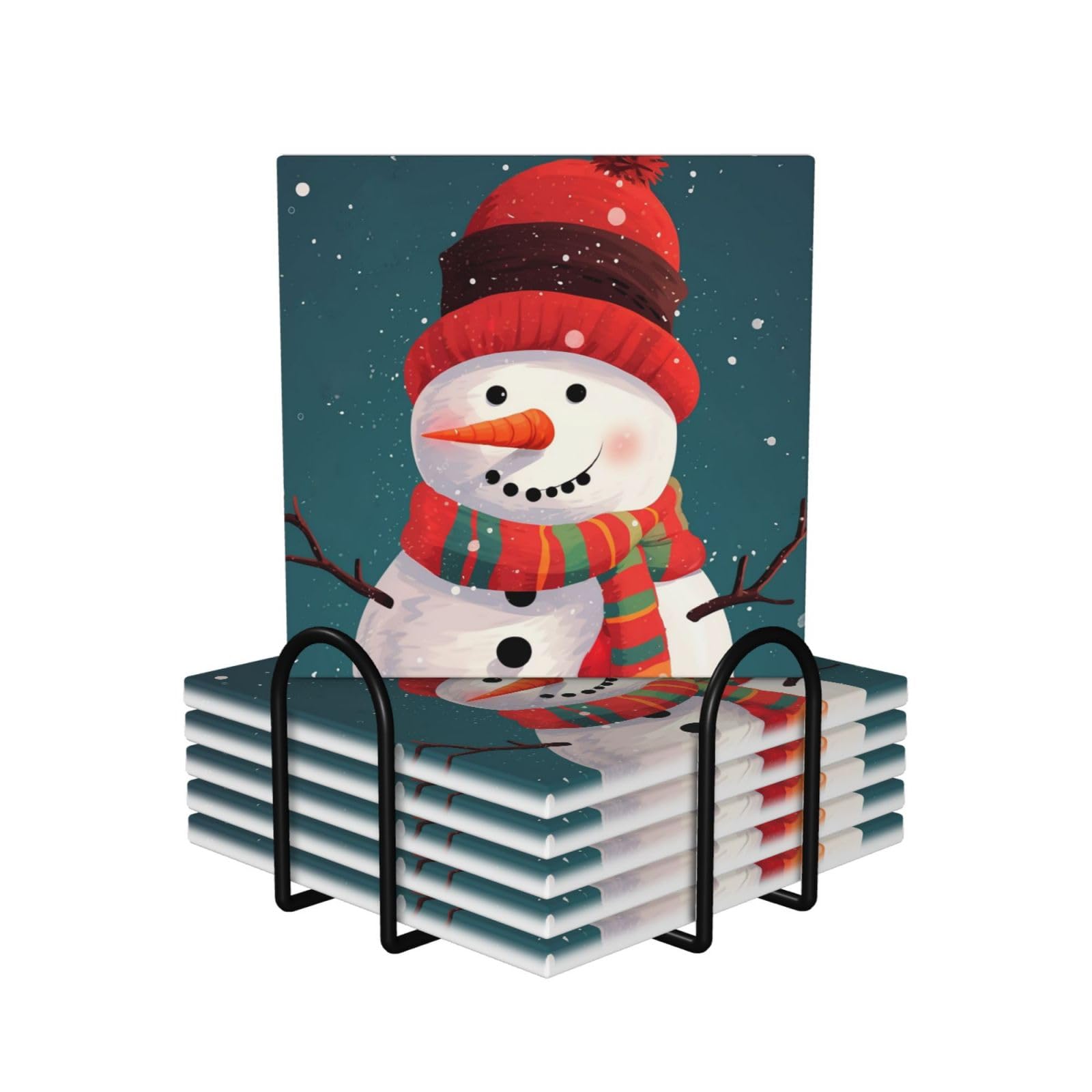 Dessous de verre en céramique Noël avec support lot de 6 carrés absorbants en liège
