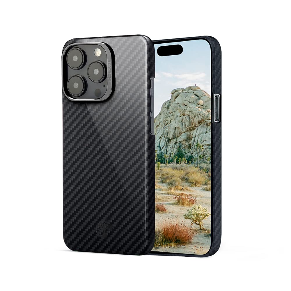 MON Carbone Ballistic Carbon Fiber Case Compatible with iPhone 14 6.1" Pro [HOVERKOAT] Glossy Black