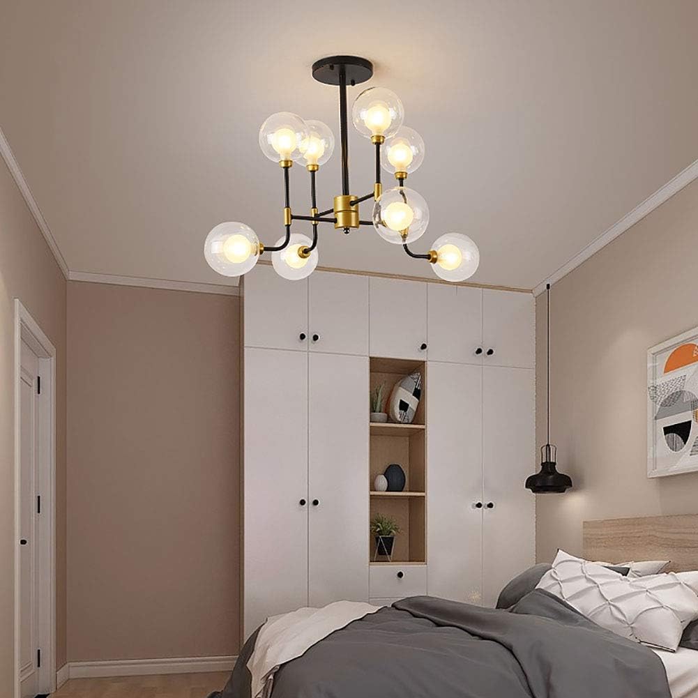 Modern Chandelier G9 Bulb Semi-Flush Mount Pendant Light Nordic Post-Modern Ceiling Light Industrial Hanging Light Fixture Matte Black Antique Brass Finish,8-Lights,8-Lights