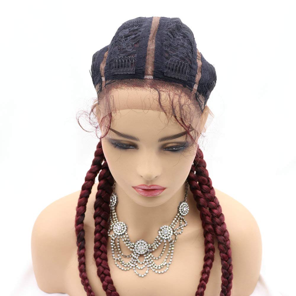 4 Twist Hand Braided Lace Front Wigs 32 Inches 1B# Black Mixed 27# Wig with Baby Hair 100% Hand-Braided Brown for Women (32 Inch) (Red)