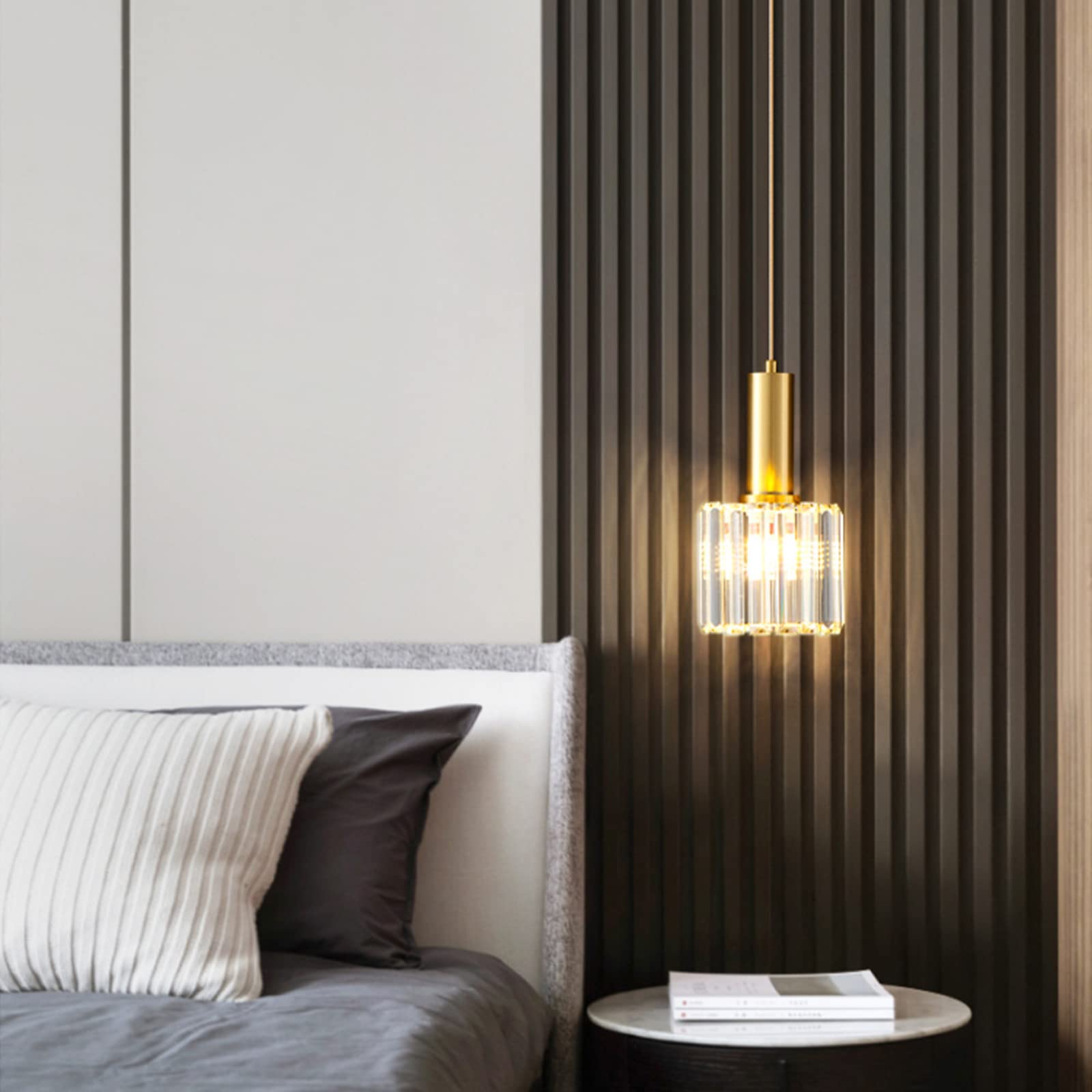 Mini luz colgante de cristal moderna para cocina, isla, comedor, dormitorio, lámpara de techo de cristal con base dorada, luz colgante (1 luz)