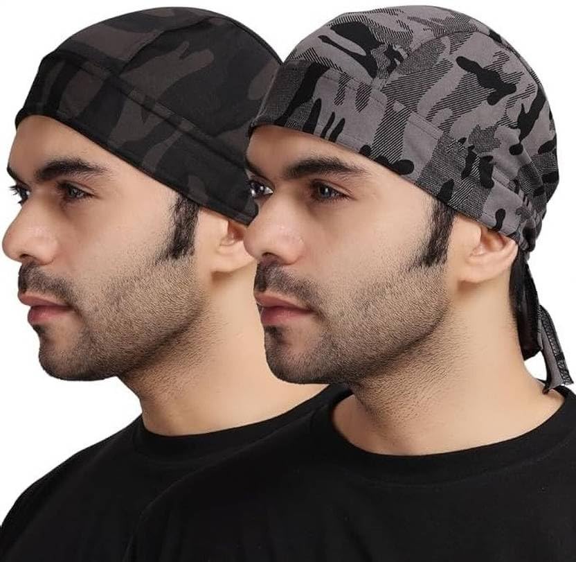 arham diam Unisex Spandex Patka Skull Cap Bandana/Fashionable Helmet Liner/Head Cap-Hard Hat Liner Sweat Cap - Cycling Cap - Pirate Bandana Army Print (Pack of 2), Free Size-picture-42