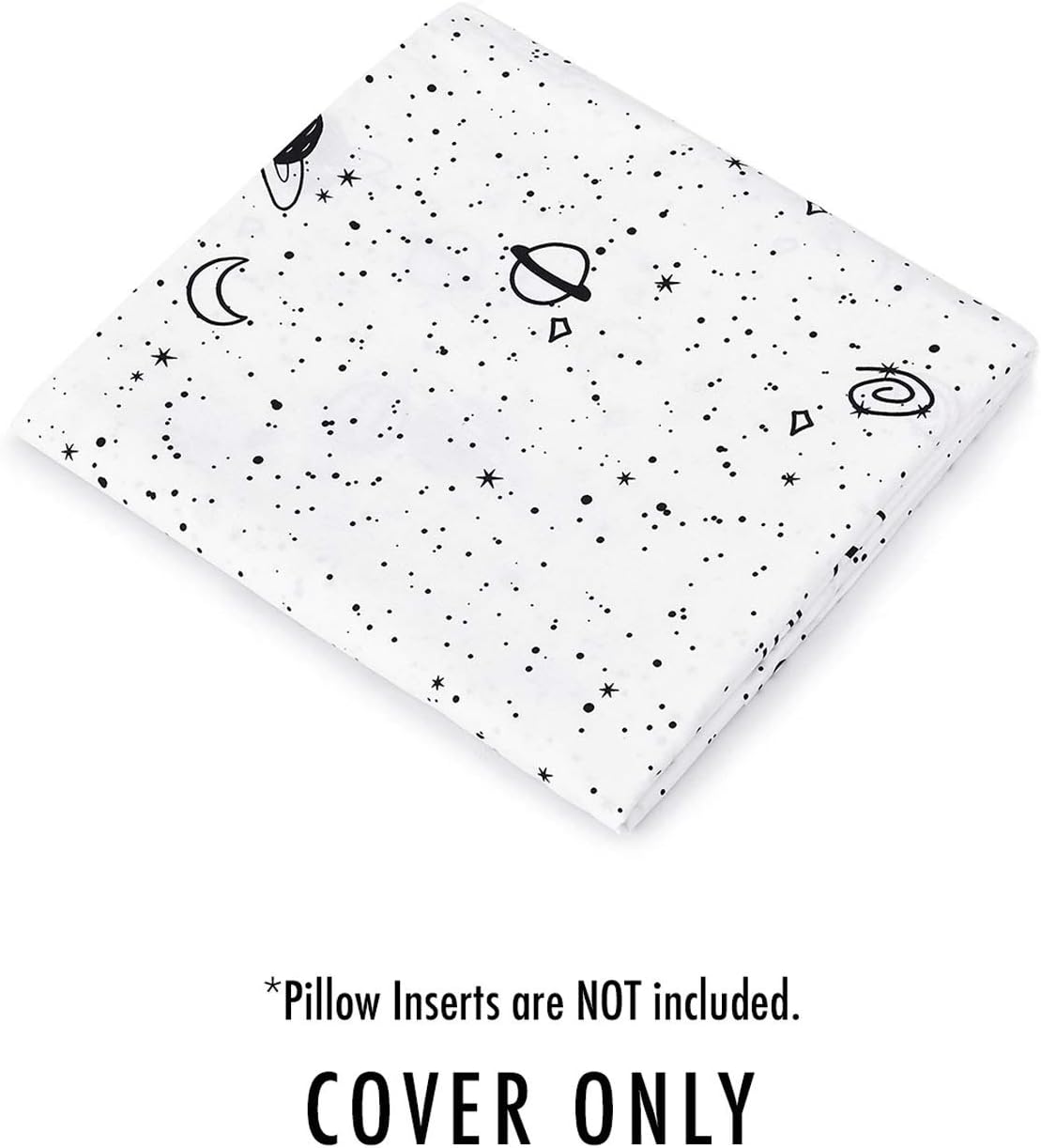 Wake In Cloud - Kids Floor Pillow Case (Cover Only), White with Black Space Stars Rockets, 100% Cotton Lounger Toddler Floor Pillow Cover, Requires 5 Standard Size Pillows (Pillows Not Included)