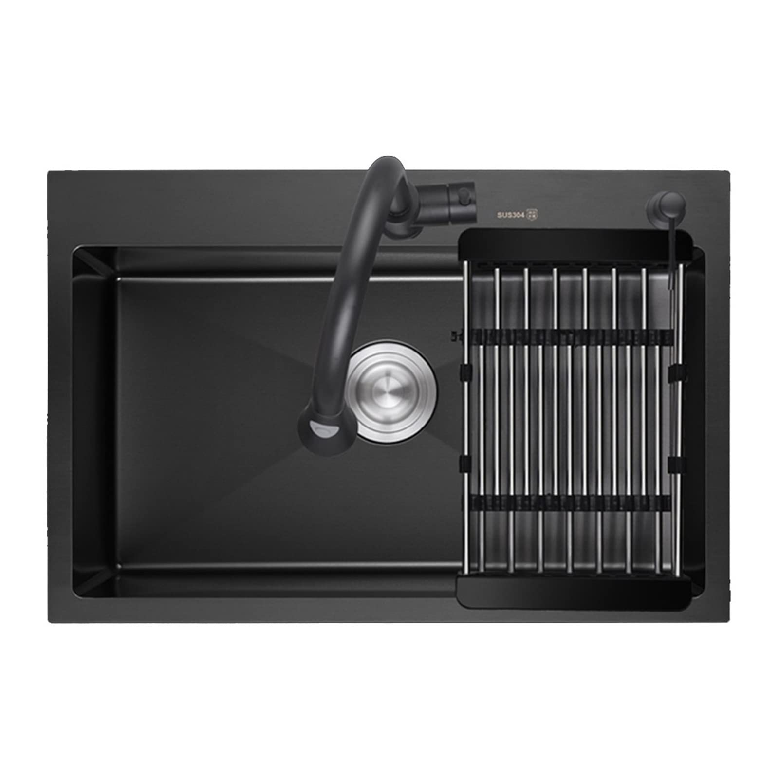WIQUYBML Kitchen Sinks Single Bowl Sink Packages Counter With Faucets (Color : Black, Size 55 * 45 22cm)