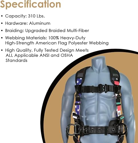 Miniatura 14 de AFP Fall Protection Full-Body Premium Safety Harness, 8” Thick Support Belt, Aluminum D-Rings, Tongue Buckle (OSHA/ANSI PPE)