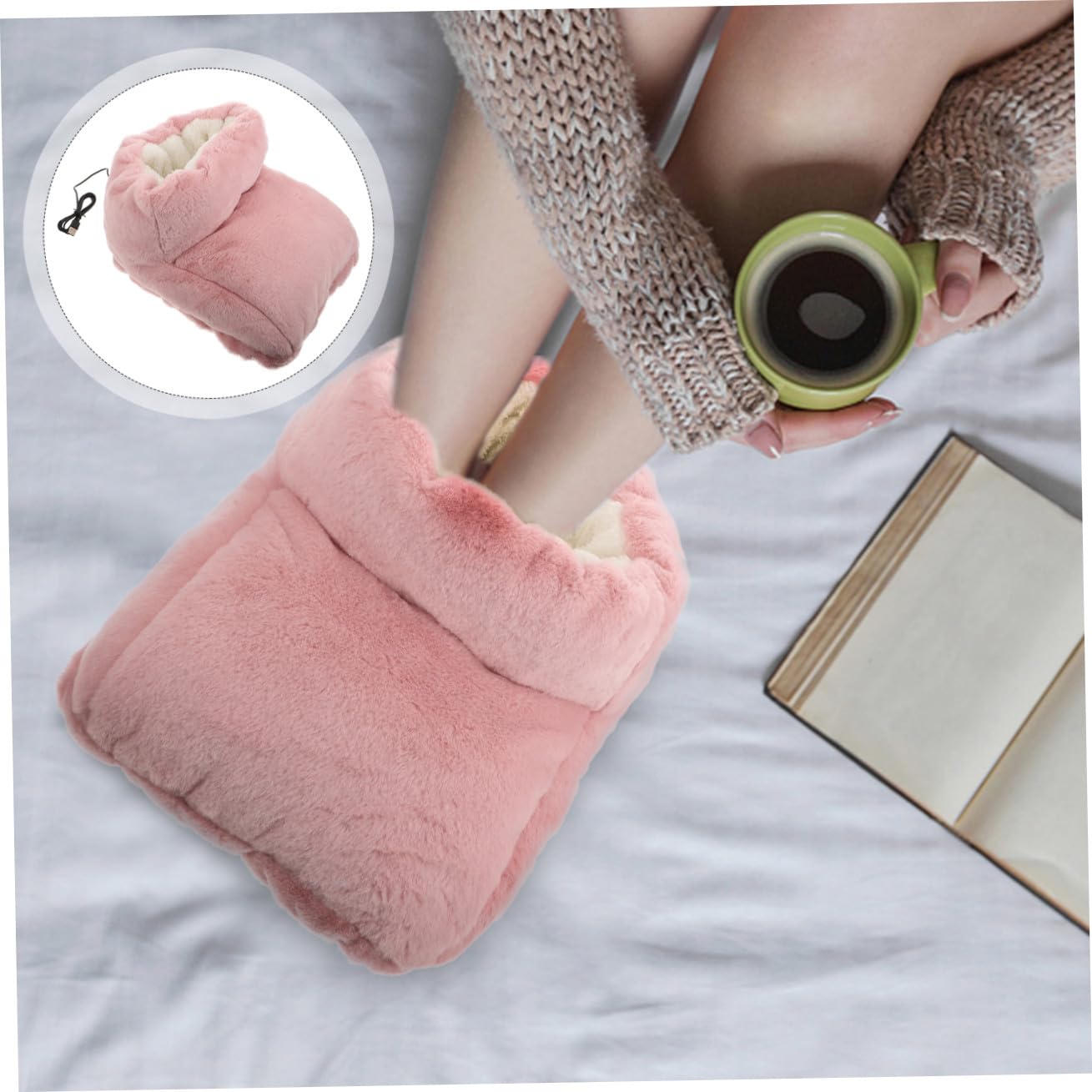 STOBAZA Calentador Eléctrico de Pies USB Zapatillas Calentadoras de Invierno para Uso Interiores con Forro y Diseño Simple Amplio para Pies y Piernas Cálidos Casa y Oficina