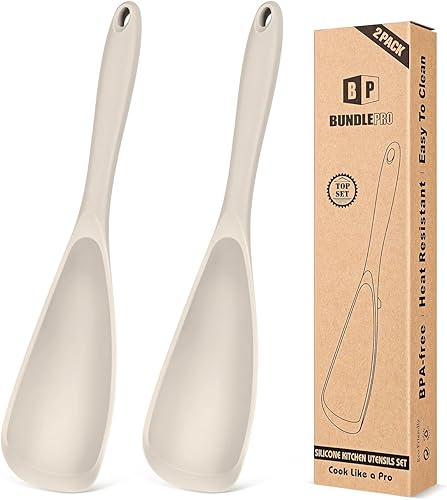 Vista 13 de Paquete de 2 cucharas de cocina para utensilios de cocina antiadherentes, cuchara espátula multifuncional libre de BPA, diseño de una sola pieza