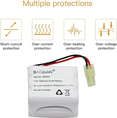 Miniatura 4 de XB2950 - Batería Ni-Mh de 7.2 V 1200 mAh compatible con Shark V2950 V2950A V2945Z V2945 barredora de suelos y alfombras (paquete de 2)