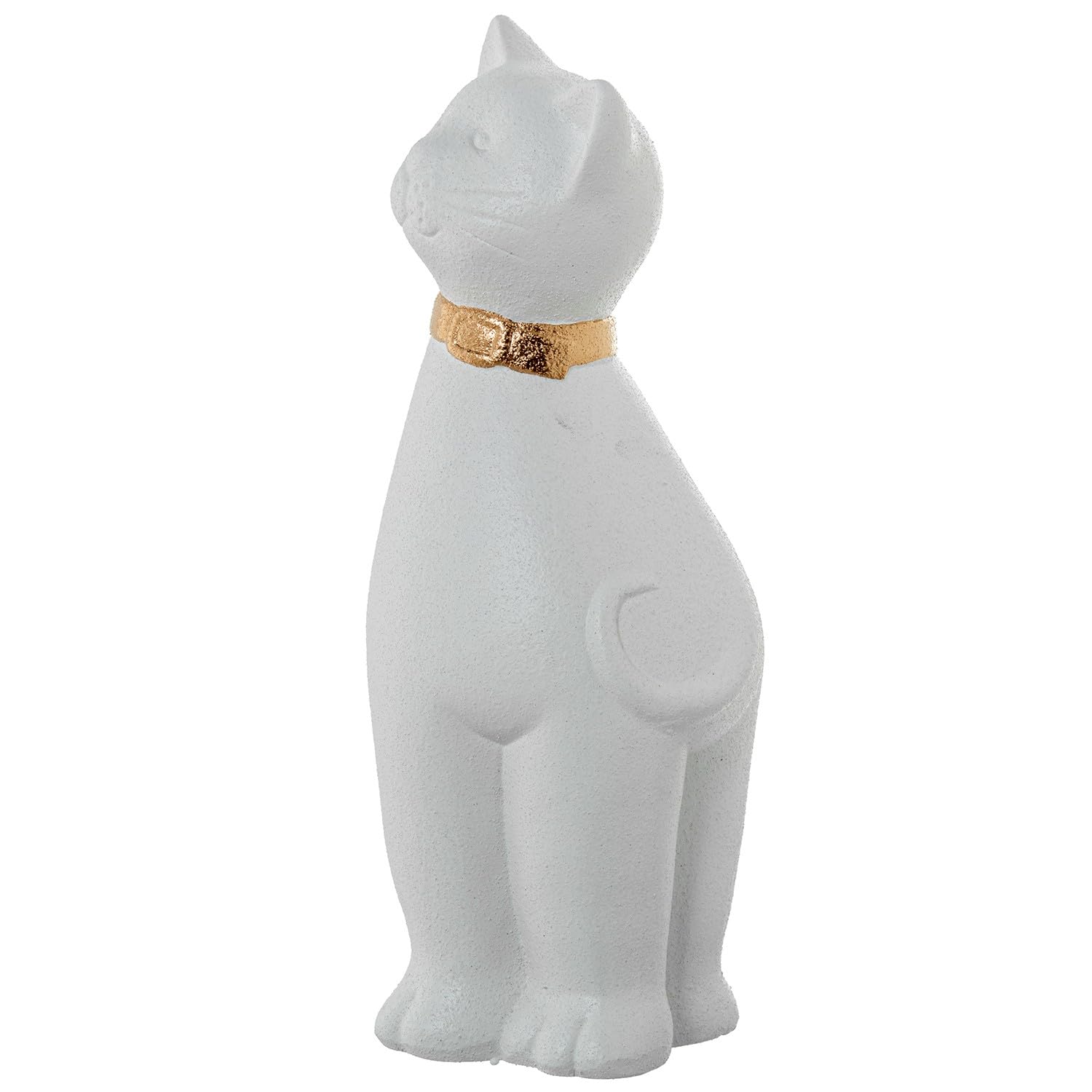 Figura de un Gato Sentado de Ceramica Blanco y Dorado 20x18x51cm