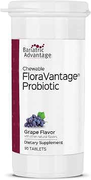 Bariatric Advantage Chewable FloraVantage Probiotic - 10 Billion CFUs - Probiotic Supplement - Supports Gut Health & Immune System* - Vegetarian & Gluten-Free - Grape Flavor - 90 Count