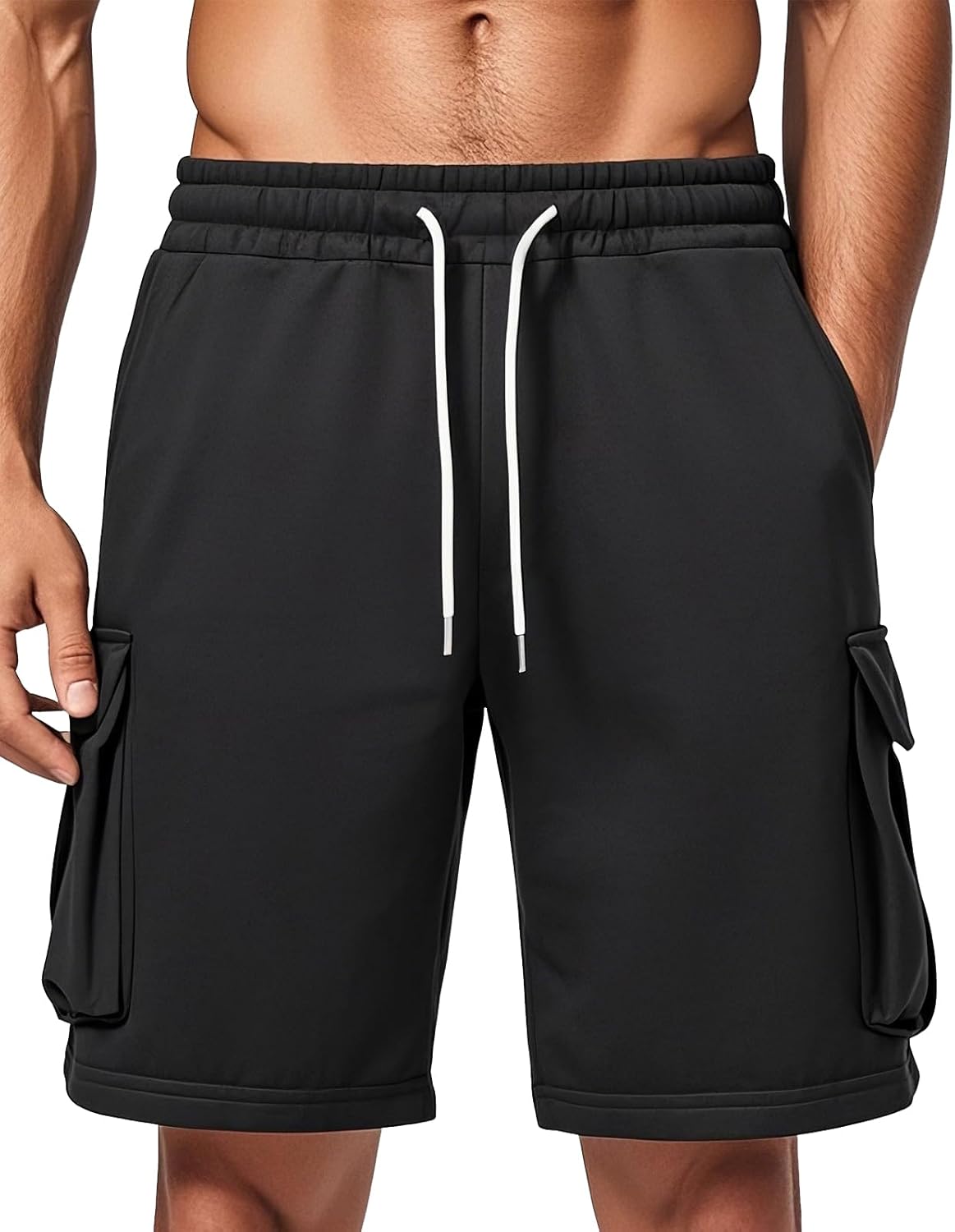 A WATERWANG Men's Cargo Sweat Shorts Casual Drawstring Elastic Waist Athletic Workout Gym Jogger Shorts with 5 Pockets - Image 2