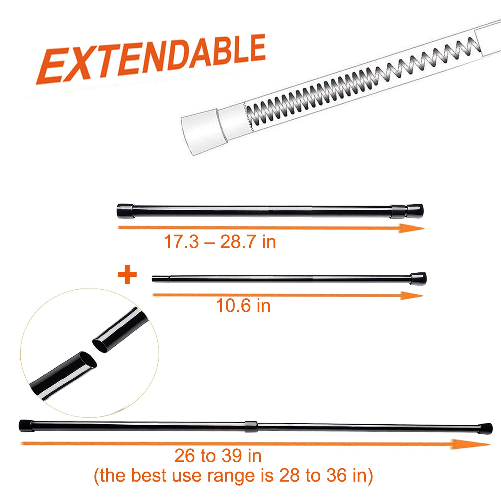 2 Pack Small Tension Rods 26 in to 39 Curtain Rods Window Rods in Extendable Width Spring Cupboard Bars for Kitchen Utensils, Closet, and Cabinet, Fit in The Spaces to Stay Up - Image 2