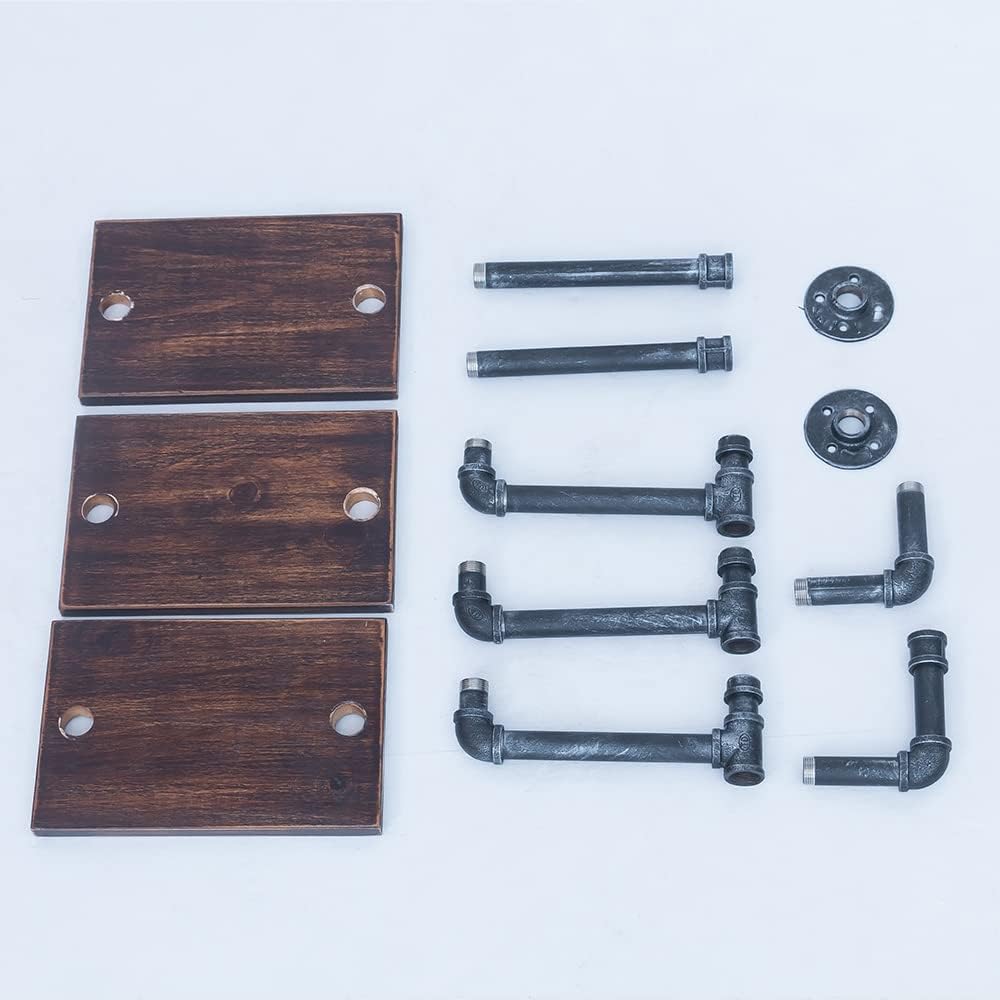 Industrial Pipe Shelving Wall Mounted,11.8in Metal Floating Shelves,Real Wood Book Shelves,Wall Shelf Bookshelf Shelves Bar Shelving(3 Tier) - Image 6