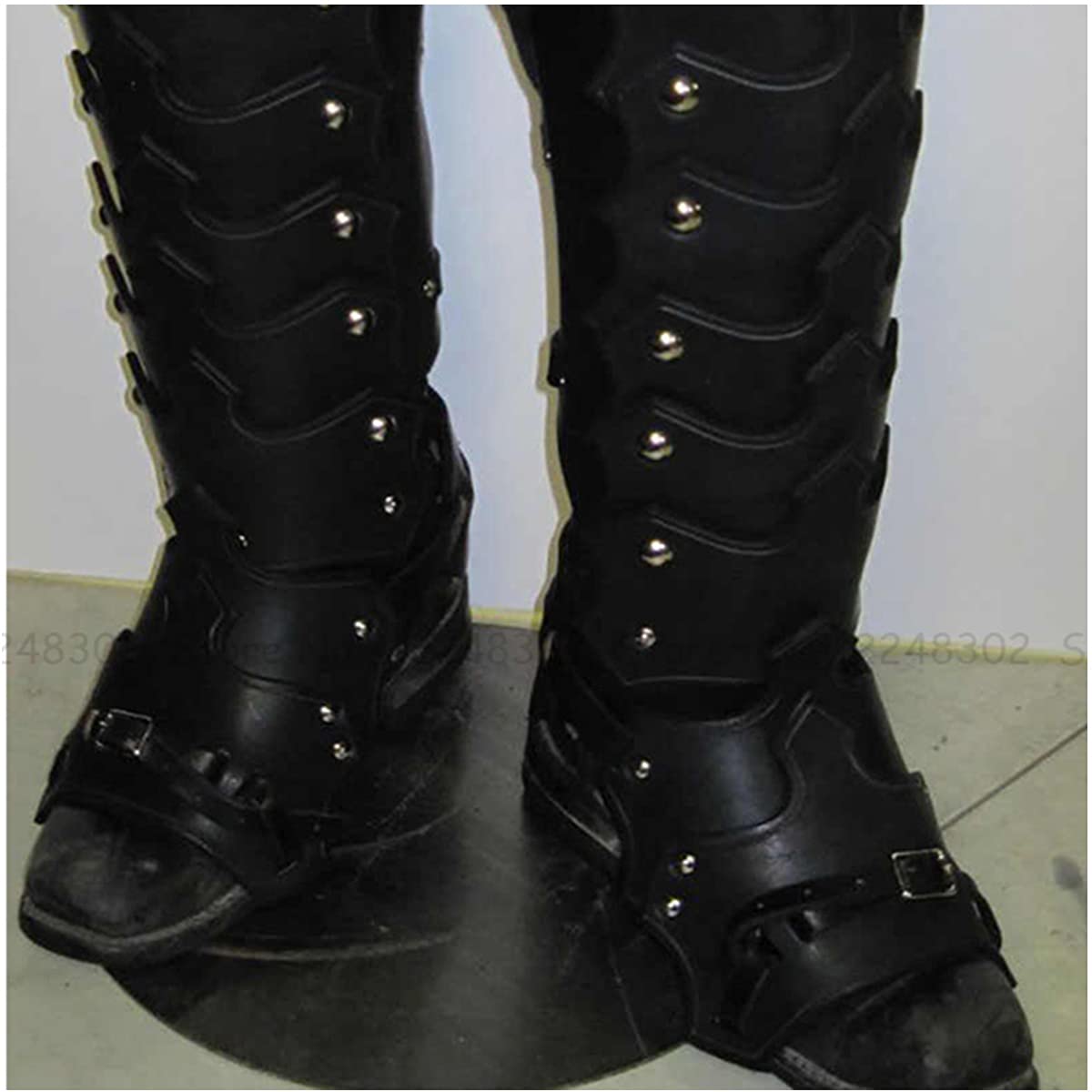 Medieval Leather Leg Guard Shoe Buckle Retro Leather Steampunk Shin Guard Armor Buckle Viking Knight Costume Kit Cosplay Shoe Boot Cover for Men, Medieval style, LAPP Medieval style