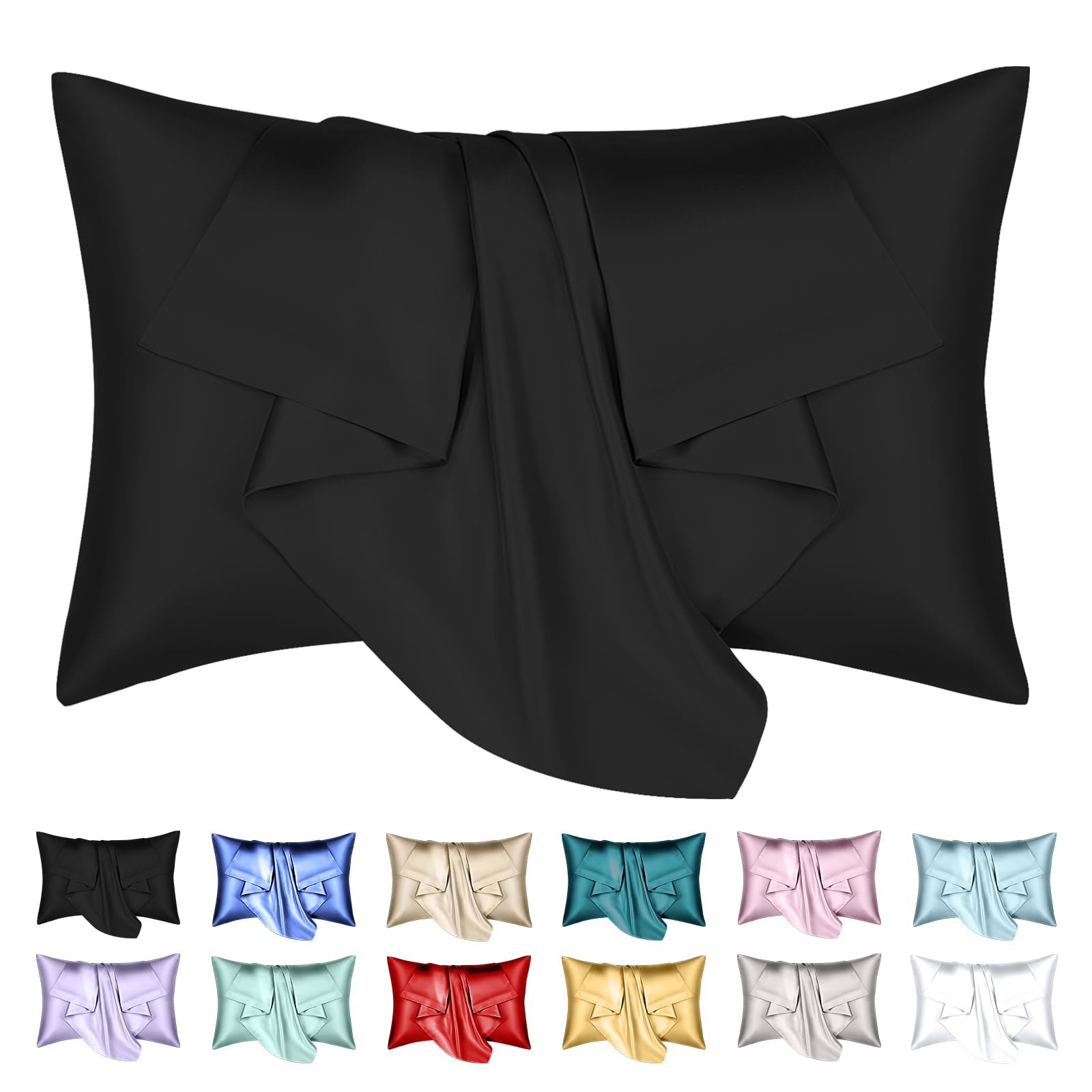 Ethlomoer Silk Pillowcase Natural Mulberry Silk Pillowcase for Hair and Skin with Hidden Zipper, Ultra Smooth and Soft Breathable Cooling Silk Pillow case, (Black, 50x75cm)