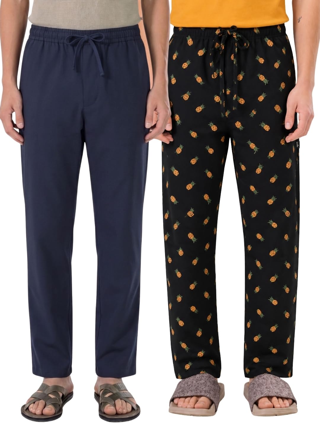boxy crew Men's 100% Cotton Lounge Pyjama Pants Pack of 2 - | No Marks Elastic, Invisible Zipper Left Pocket, Dual Pockets, Drawcord | Night Pants for Men | Value Pack-picture-24