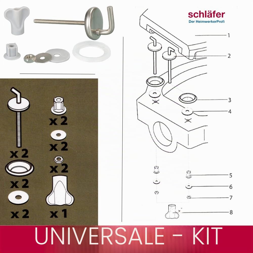 Schläfer 453810 | Cerniere Copriwater Universali, Coppia Cerniere di Ricambio Regolabili a S in Acciaio Inox Cromato, Ganci di Fissaggio per Tavoletta Wc