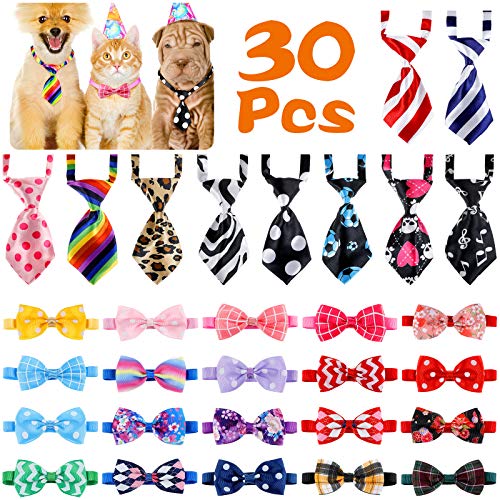 30 Pcs Adjustable Dog Ties Cat Bow Ties Neck Ties For Pet Costume Necktie Dog Bowties Assorted Pattern Accessories For Small Pets Valentine's Day St. Patrick's Day Birthday Decoration (Classic) #TOP10