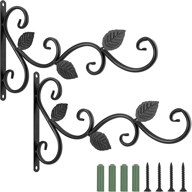Lewondr Wall Hanging Plant Bracket, [2 Pack] Retro Outdoor Indoor Garden Hook Hanging Planter Decorative Plant Brackets for Bird Feeder Wind Chime LanternLe