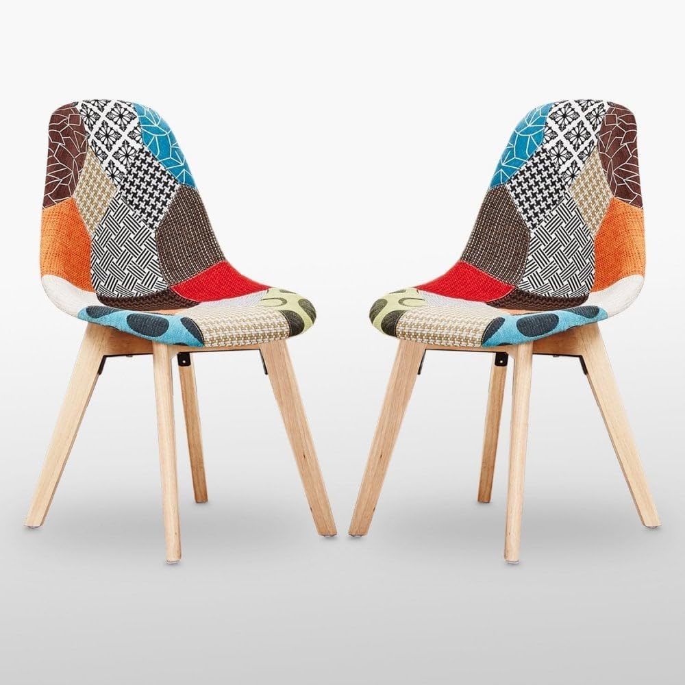 P&N Homewares Patchwork Dining Chair - Mid-Century Modern Fabric Chairs with Wooden Legs, Foam Cushioning & Ergonomic Shell - Armless Accent Chair for Dining Room, Office, Caffe or Living Space โ image 1