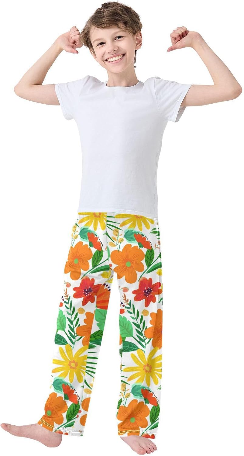 J JOYSAY Floral Foliage Blossom White Pajamas Pants Soft Long Pajama Bottoms Lounge Sleep Pants Size S-XL