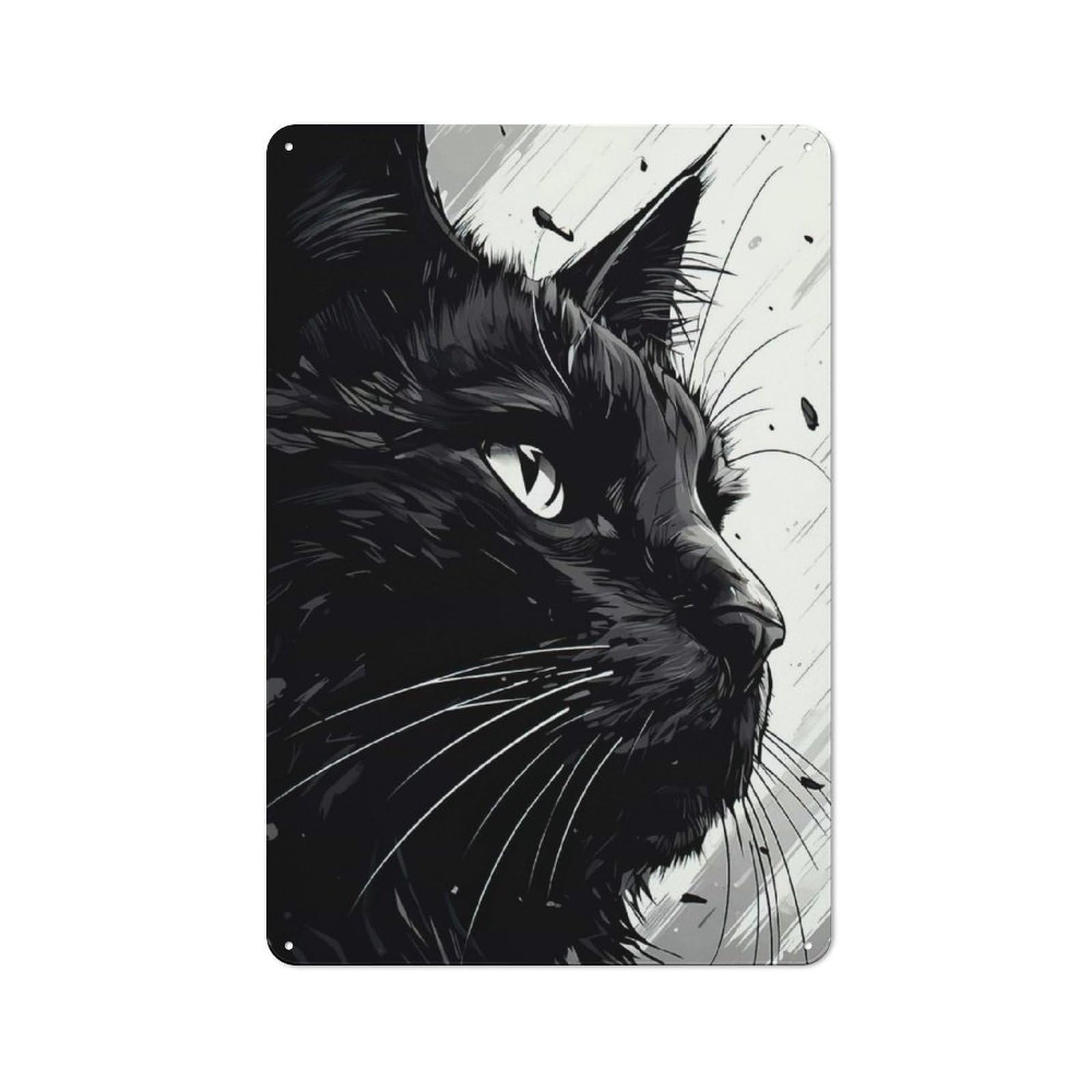 Junmoney Face Black Cat Tin Sign 30X20cm With For Living Room Wall, Rustic Decor, For Living Room Decor Lovers