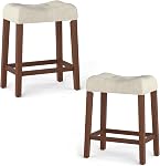 Giantex 24" Bar Stools Set of 2, Upholstered Counter Height Saddle Bar Stools with Footrest and Wood Legs, Farmhouse Button Tufted Backless Barstools for Kitchen Island, Dining Room, Cafe, Beige