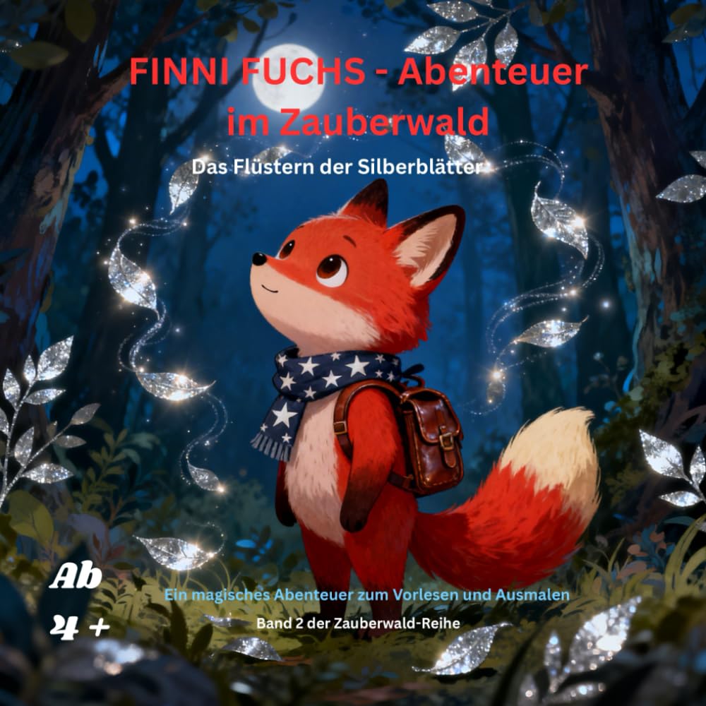 FINNI FUCHS - Abenteuer im Zauberwald: Das Flüstern der Silberblätter, Band 2, Schwarz-Weiß-Malbuch mit sanften Farbelementen, ab 4 Jahren