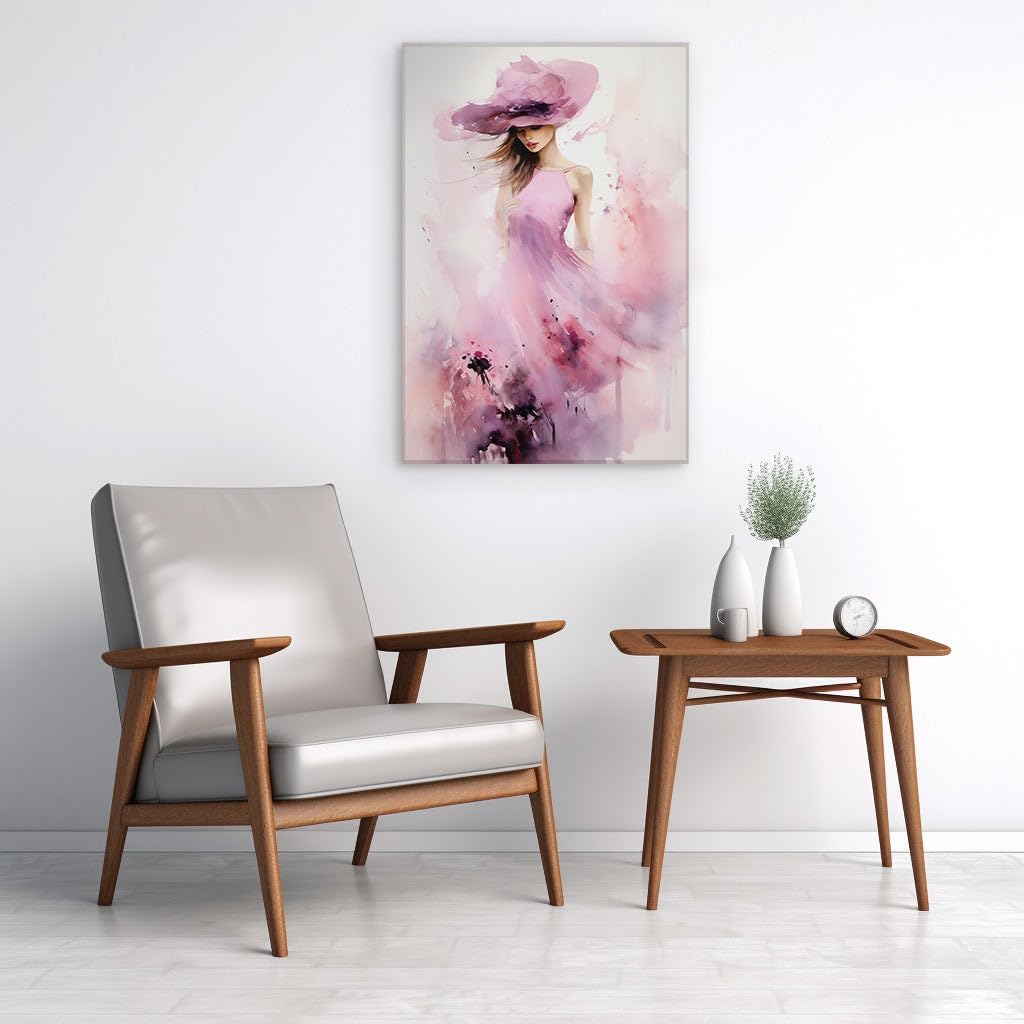 Canvas for Living Room. Whimsical Elegance: A Vision in Pink and White, 27 x 18 inch Canvas Wall Art - Zen Wall Decor