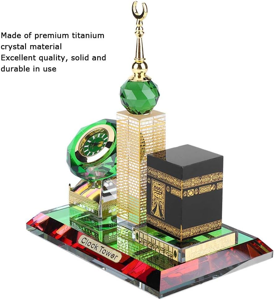 Oumefar Muslim Kaaba Clock, Tower Islamic Model Buddhist Mosque Miniature Model for Car Ornament Home Office Table Decoration Home Kitchen Décor Products Accents Collectible Vehicles handmade with lov
