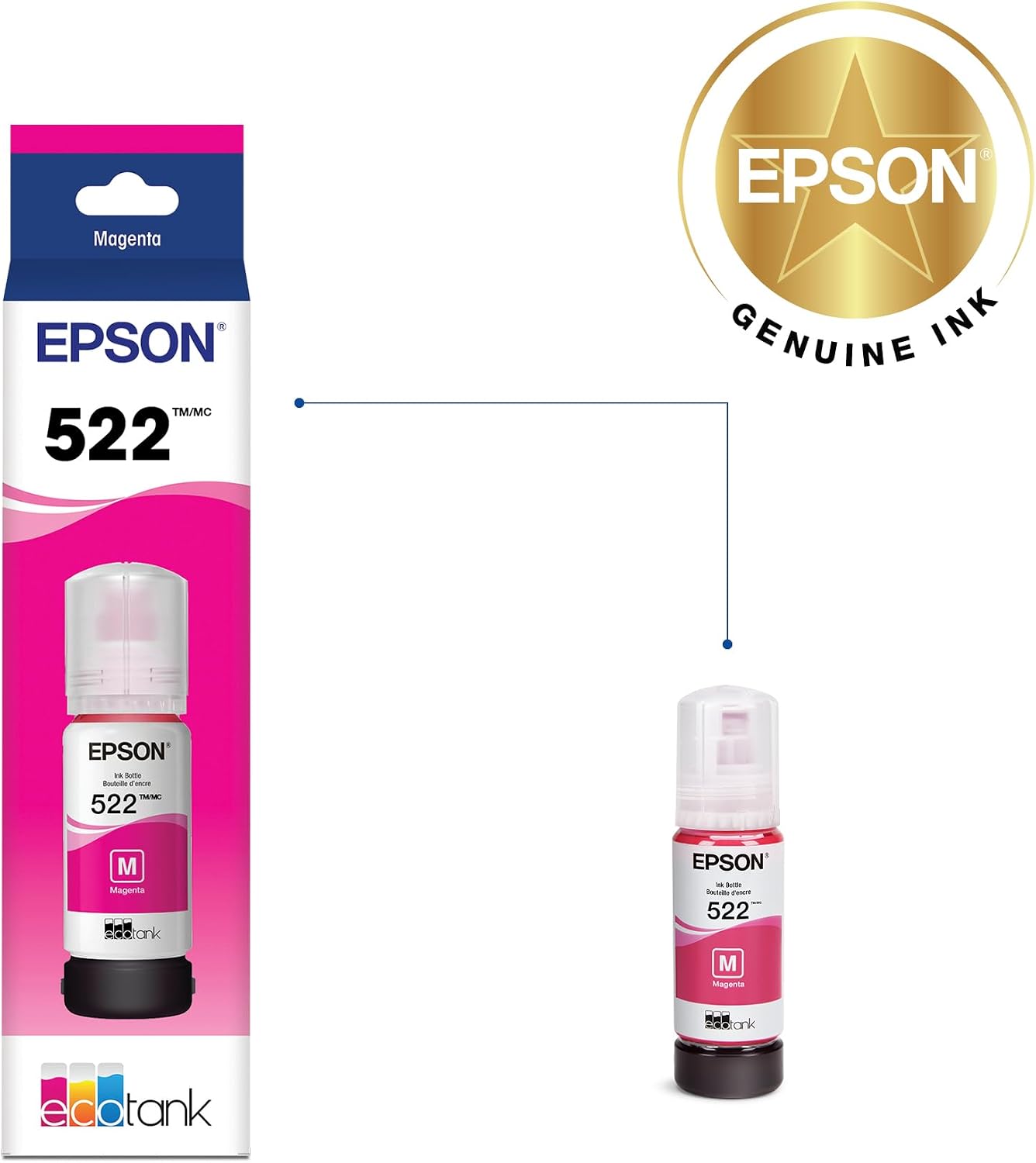 Epson 522 EcoTank Ink Ultra-high Capacity Bottle Magenta (T522320-S) Works with ET-2400, 2720, 2800, 2803, 2840, 4700, 4800, 4810