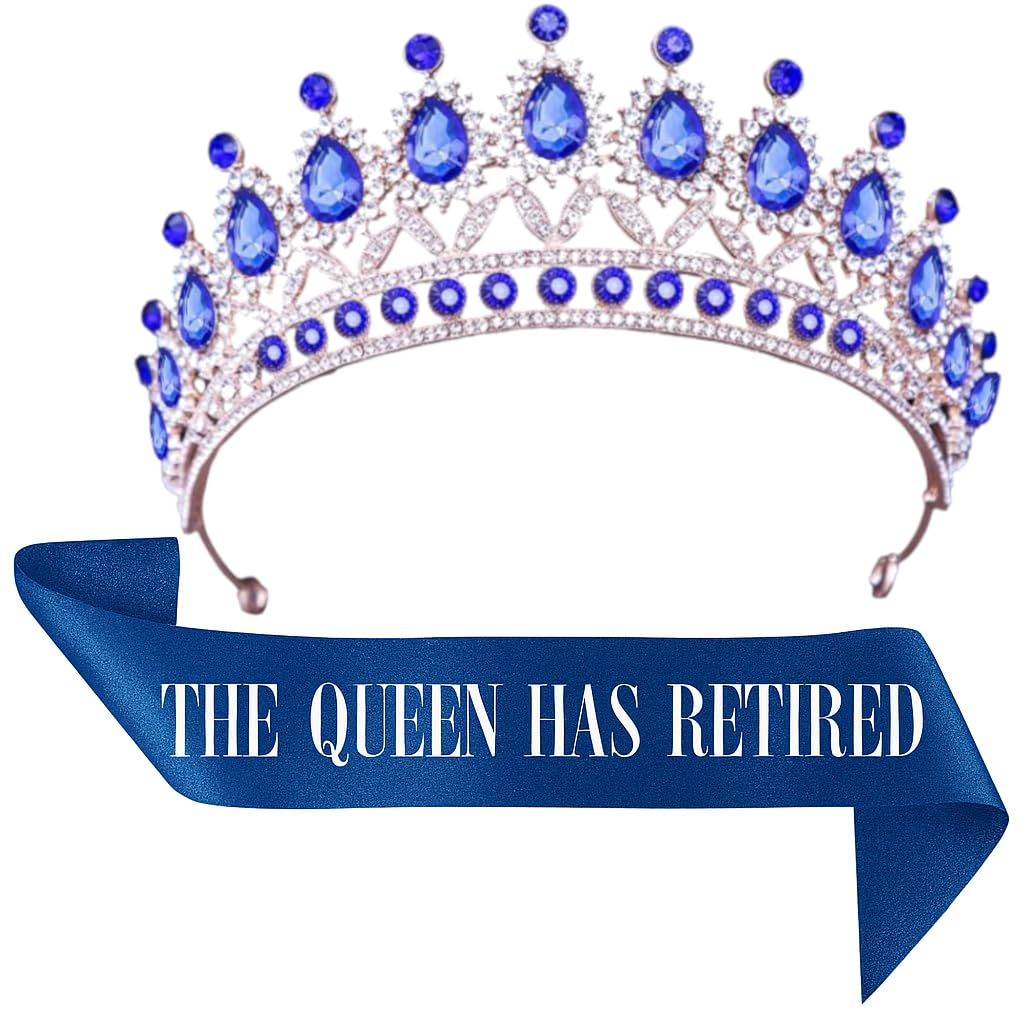 Sponsored Ad - Retirement Tiara & Sash Set – “The Queen Has Retired” Crown & Sash for Parties, Events & Celebrations (Blue)