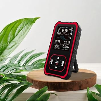 Indoor Air Monitor With PM1 0/2 5/10, Handheld Air Quality Monitor with Semiconductor Sensor, Carbon Dioxide, AQI, Temperature, Humidity Sensors And 2500mAh For Extended Use(Black)