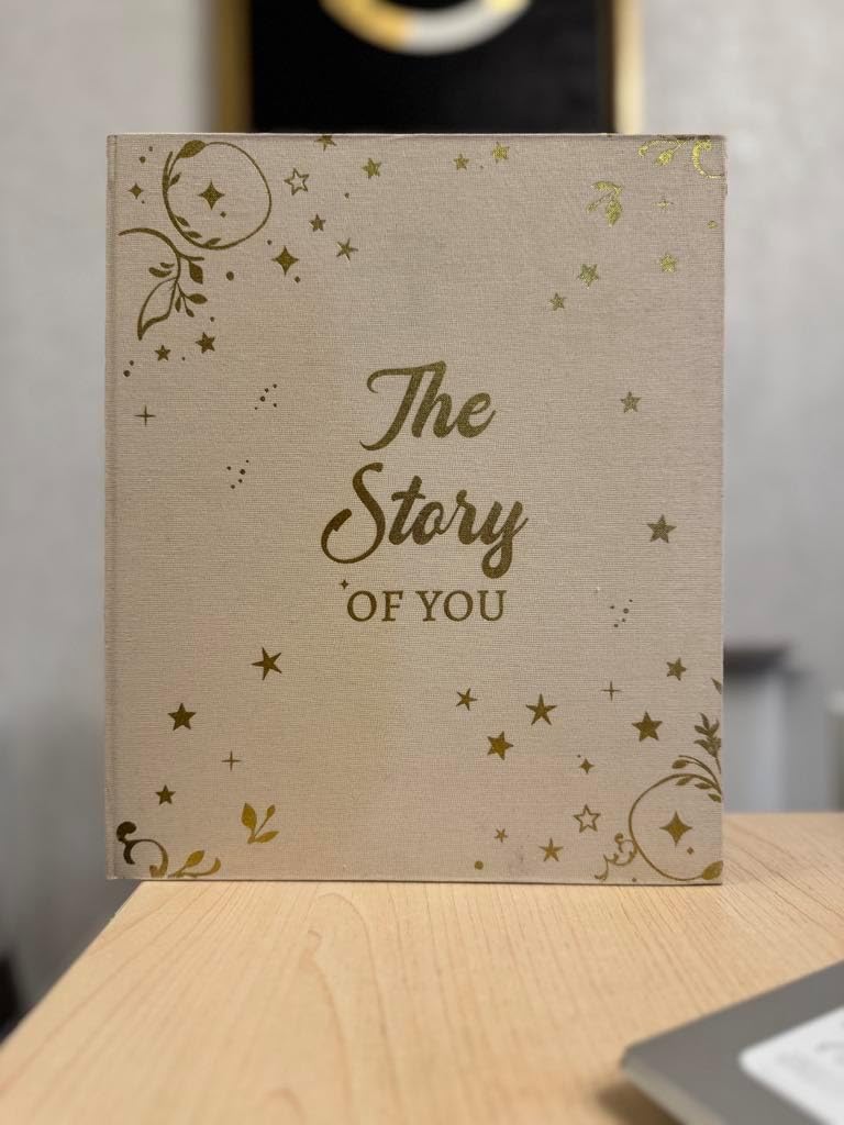 Baby Memory Book – Beige & Gold Hardcover Keepsake Album for Newborn to Toddler | First 5 Years Milestone Scrapbook with Double-Sided Stickers for Photos & Decoration | Gift for New Parents