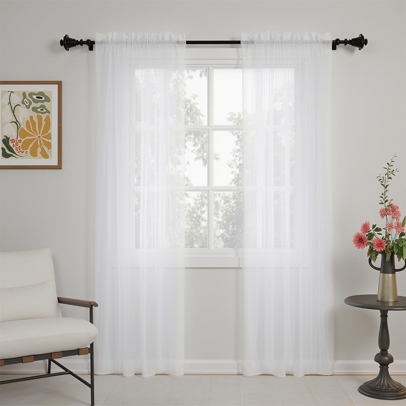 GFCC Transparent Curtains Living Room 2 Pieces White Curtains Bedroom for Windows Dining Room Kitchen Modern Translucent Curtains Soft 150 x 245 cm