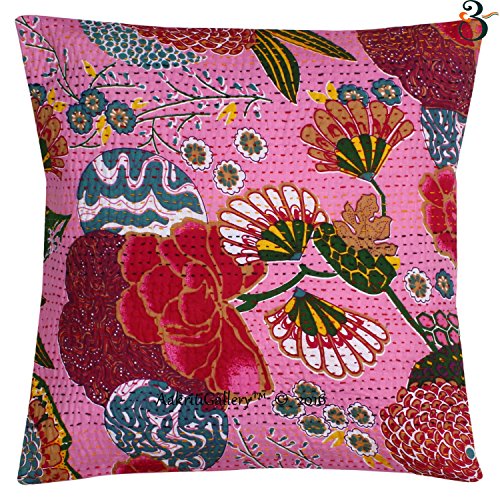 Funda de cojín de estilo indio de Aakriti Gallery, hecha a mano, tejido de algodón, diseño estampado, algodón, rosa pastel, 41x41 cm