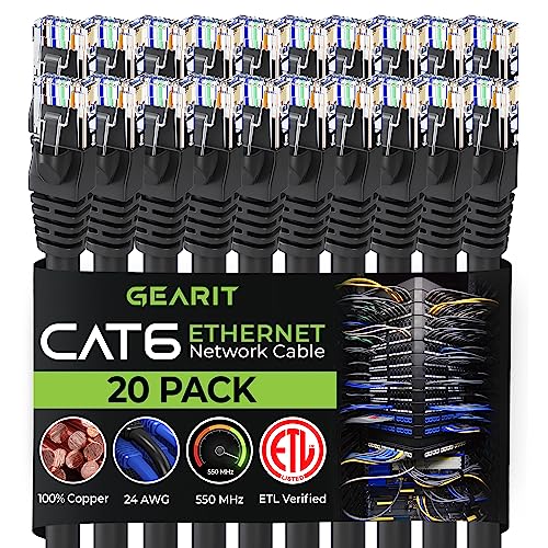 Gearit Cat 6 Snagless Patch Ethernet Cable, 3 Feet (20 Pack) - Black #TOP27