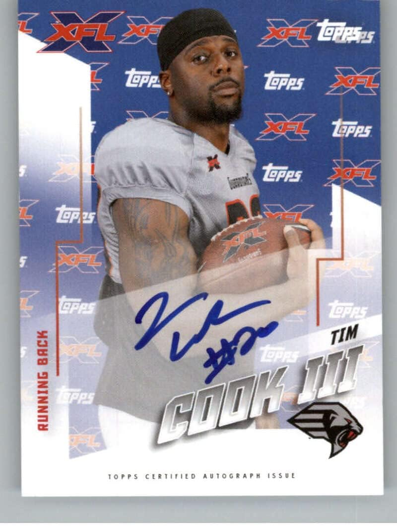 2020 Topps XFL Autographs Football #AU-TCO Tim Cook III Auto Autograph New York Guardians Official "Xtra-Fun Football League" Trading Card