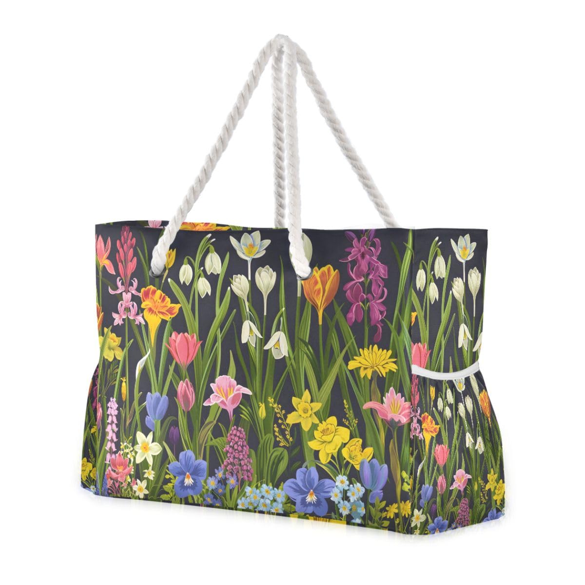 Bolsas de playa grandes de lona, bolsa de hombro para primavera, jardín, resistente al agua, para gimnasio, viajes diarios, Jardín de primavera, Talla única
