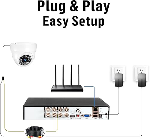 Miniatura 7 de Fuers Sistema de cámara de seguridad de 5 MP para interiores con detección humana AI, grabadora DVR de seguridad H.265+ de 8 canales y 2 cámaras de